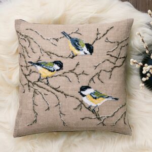 Permin embroidery kit cushion cover - Winter Sparrow