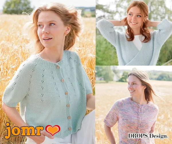 Vier kurzärmelige Strickjacken aus leichten Garnen für Frühling und Sommer mit unterschiedlichen Strukturen und Passformen.