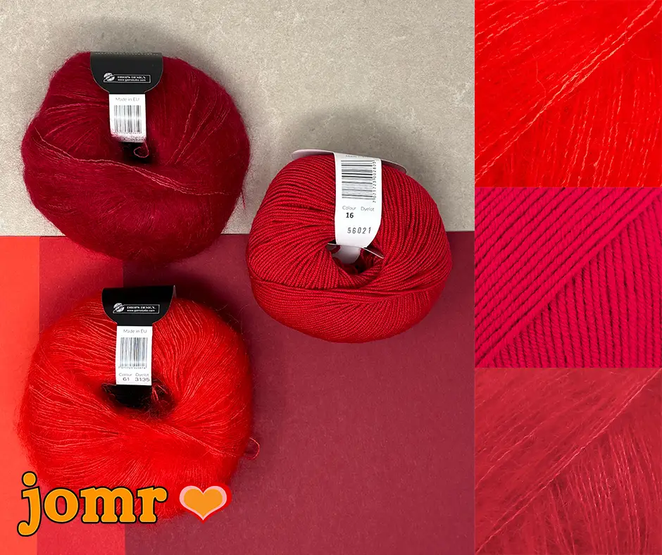 shades of red in yarn that match and can be combined for knitting