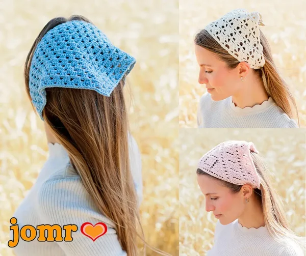 Gehäkelte und gestrickte Bandanas mit Spitzenmuster und sommerlichem Look für Frühling und Sommer.