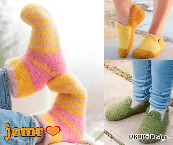 Gestrickte und gefilzte Hausschuhe aus Wolle mit einer warmen und dauerhaften Struktur für das ganze Jahr.