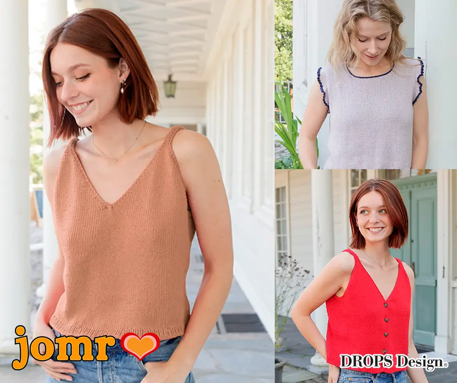 Gestricktes ärmelloses Sommertop mit Spitzenmuster, Streifen, I-Cord und sommerlichen Details.