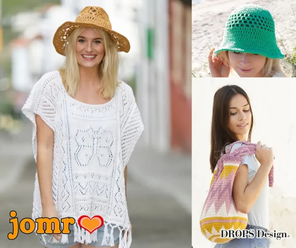 Festivalinspirerede strikke- og hækleopskrifter med sommertoppe, tasker, shorts, bøllehatte og accessories.
