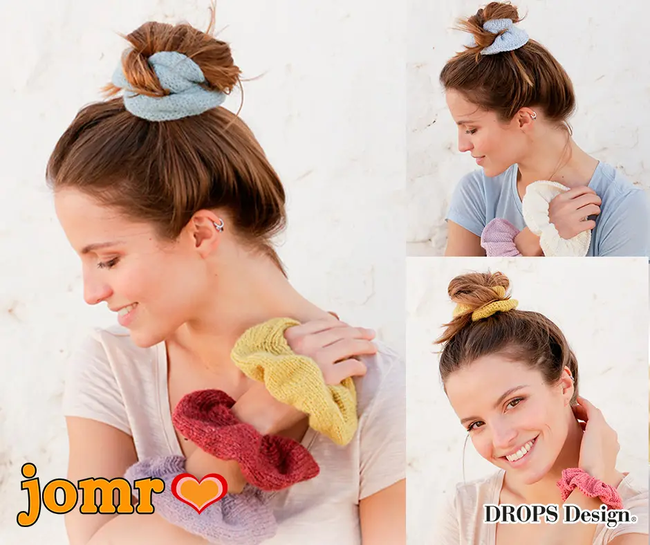 Gebreide scrunchies en haarelastiekjes in verschillende kleuren en ontwerpen – 4 patronen voor kleine breiprojecten met restjes garen.