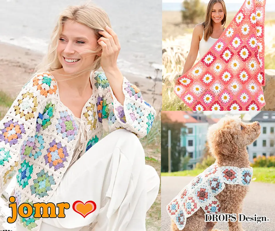 Hækleopskrifter med bedstemorruder og granny squares til tæpper, tasker, cardigans, bøllehatte og sommertoppe.